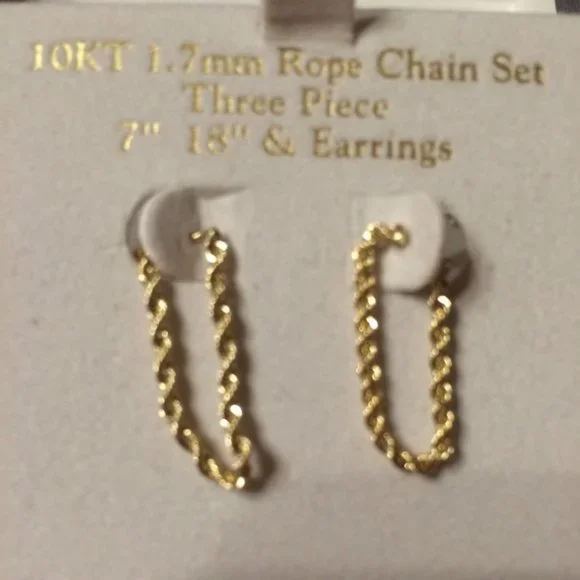 COPY - Beautiful 10KT, 1.7mm Gold Rope Chain Set (Chain, Earrings & Bracelet)- … - Picture 5 of 16